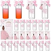 Honeydak 25 Sets Quinceanera Party Favors for Guests 14 oz Quinceanera Reusable Plastic Tumbler Cup with Lids and Straws Thank You Cards with Ribbon Bow Mis Quince Anos Birthday Party Favors(Pink)