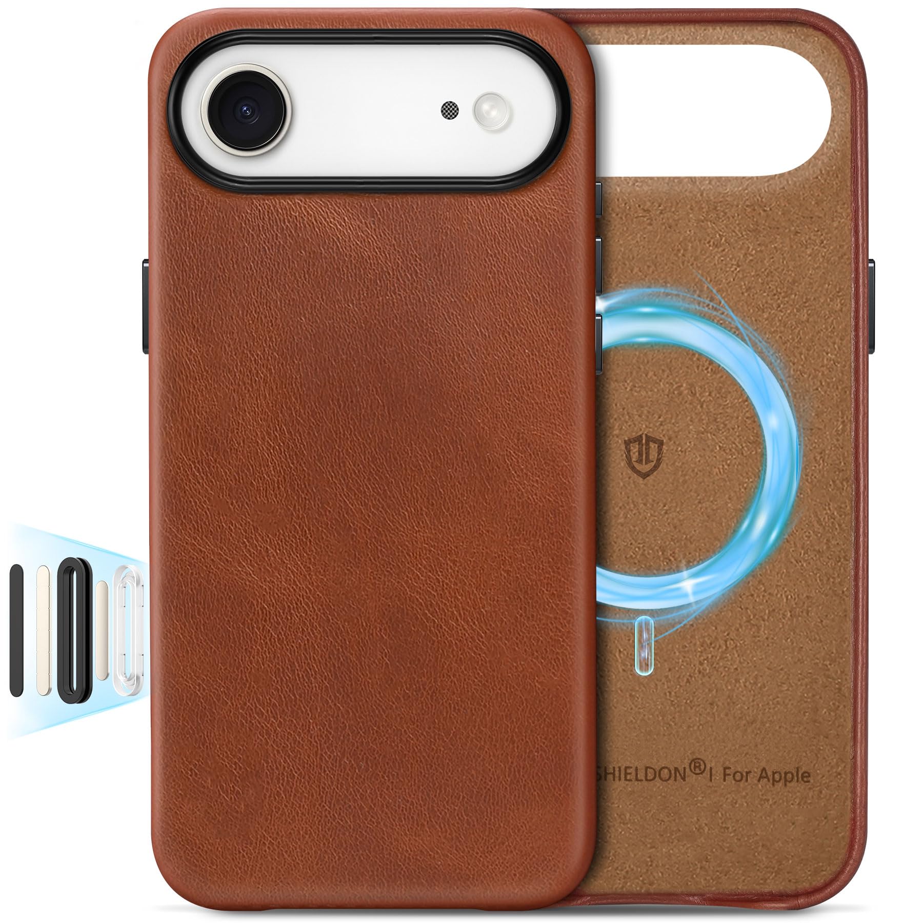 Photo 1 of SHIELDON Genuine Leather Case for iPhone Air 6.5" 2025, Compatible with Magsafe, [Camera Button Updated], Magnetic Wireless Charging Slim Protective Cover with Metal Button, Camera Bezel - Retro Brown