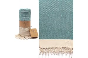 SMYRNA TURKISH COTTON Vintage Series Turkish Beach Towel Oversized, 37x71 inch, Extra Large Quick Dry Sand Free Beach Blanket, Lightweight Cotton Pool, Spa, Travel, Gym, Adult Bath Towel, Petrol