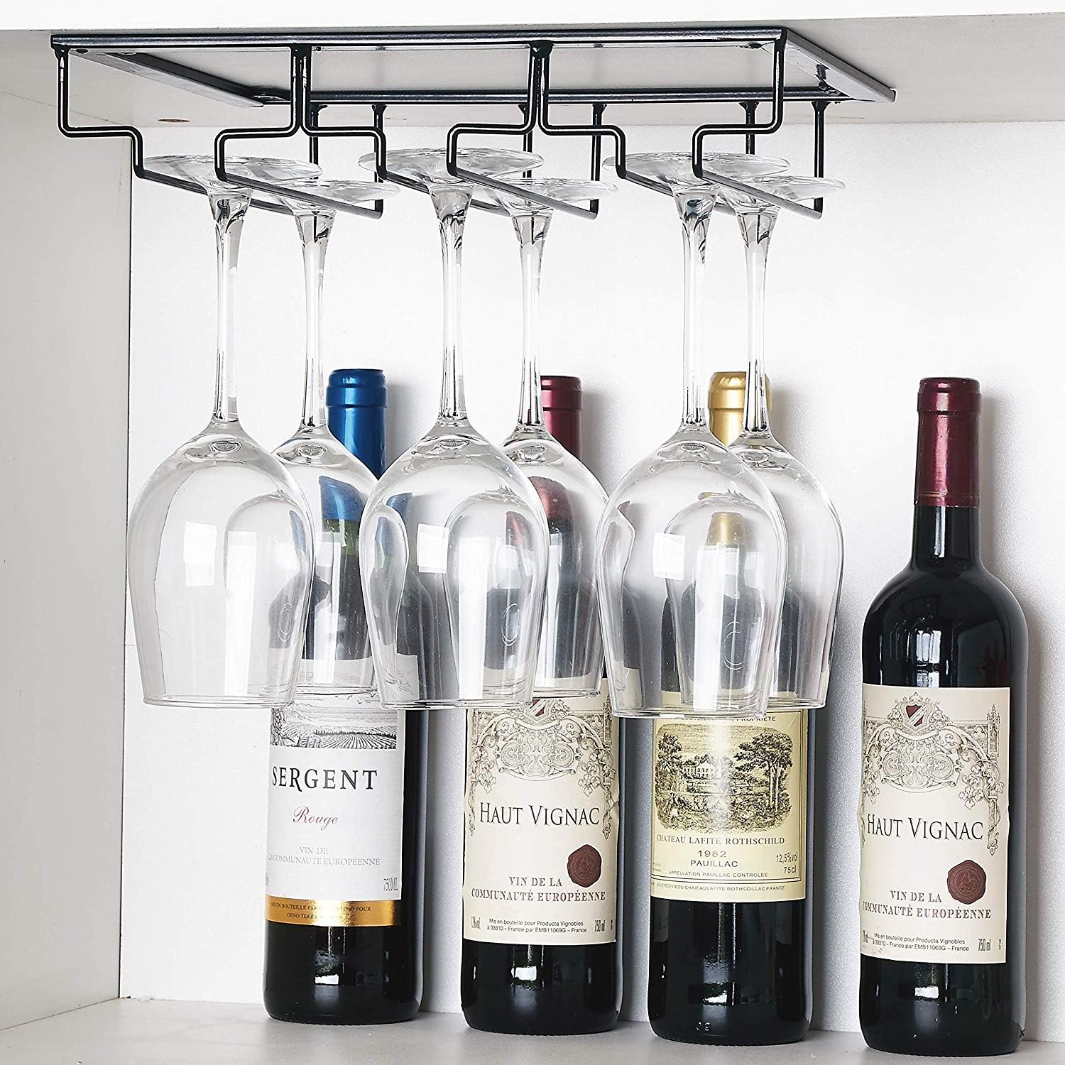 Under Stemware Rack Hanging Wine Glass Holder for Kitchen Bar