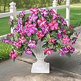 HyeFlora Artificial Flowers for Outdoors 2PCS Spring Faux Morning Glory Look Real Silk Flowers for Outside Planter UV Resistant Fake Flowers for Home Garden Balcony Yard Porch Deco