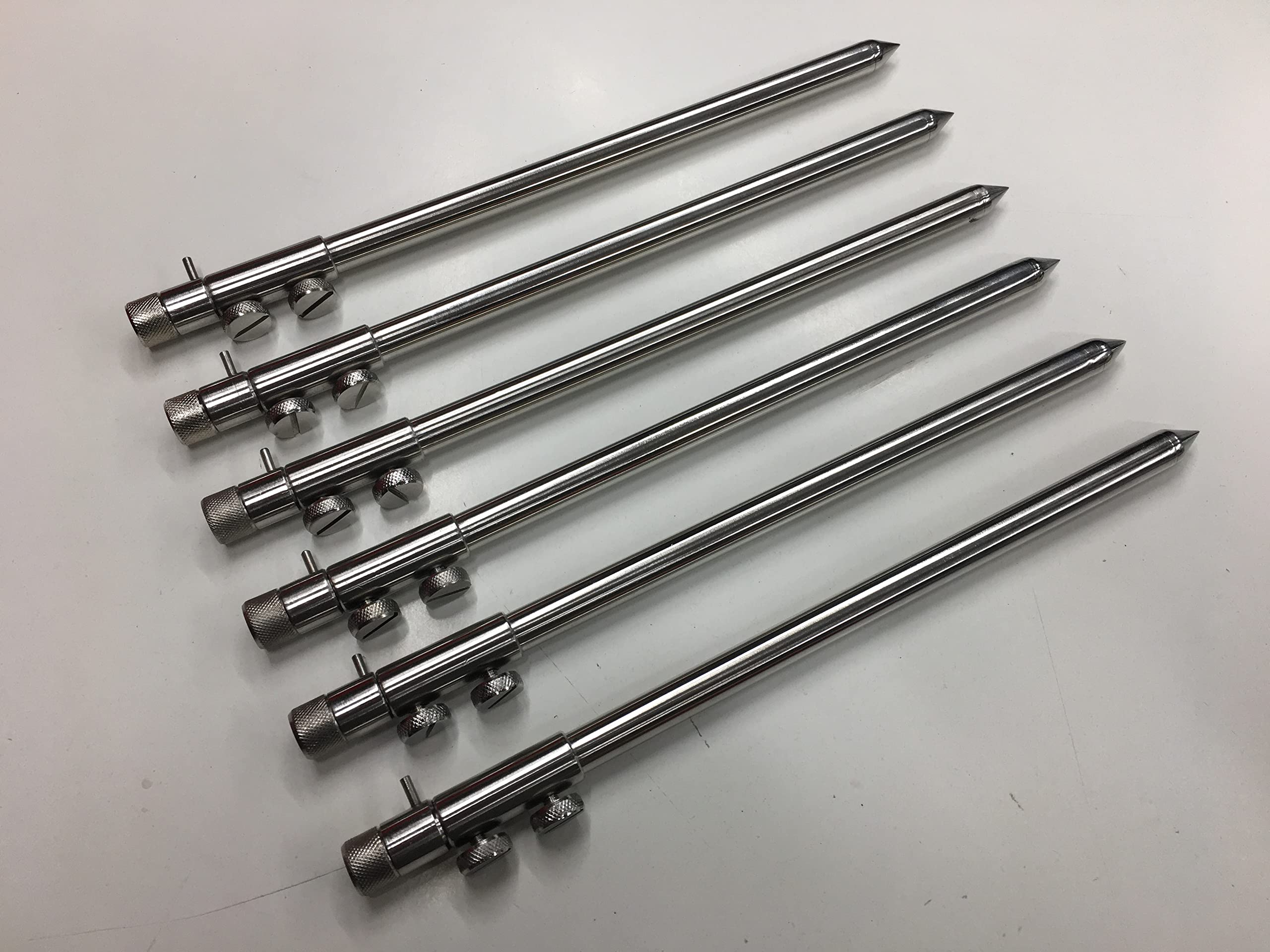 TMC 6 x Bank Sticks 30-50 cm Solid Stainless Steel. Carp Fishing tackle. Side screws. Ideal for rod rests, bite alarms, keep nets, buzz bars