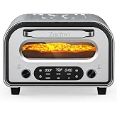 Countertop Electric Pizza Oven with PID Top and Bottom Temp Control, Silver | 90-Second 12-Inch Pizza, 850&deg;F Indoor Use, 6 Presets with DIY, Dual Knobs for Time &amp; Temp, Always-On Light for Pizza Nights