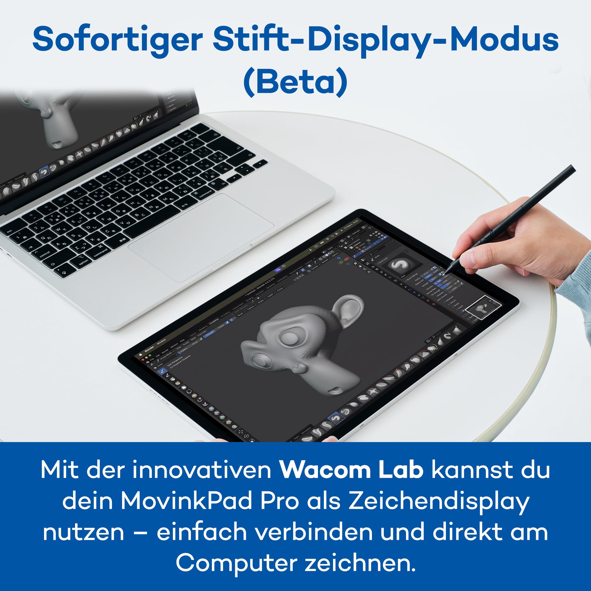 Wacom MovinkPad Pro 14 Zeichentablet – Stift-auf-Papier-Gefühl mit OLED-Display für echtes Schwarz, außergewöhnlichen Kontrast, schnelle Reaktionszeit, Premium Textured Glass, ultrapräziser Pro Pen 3 6