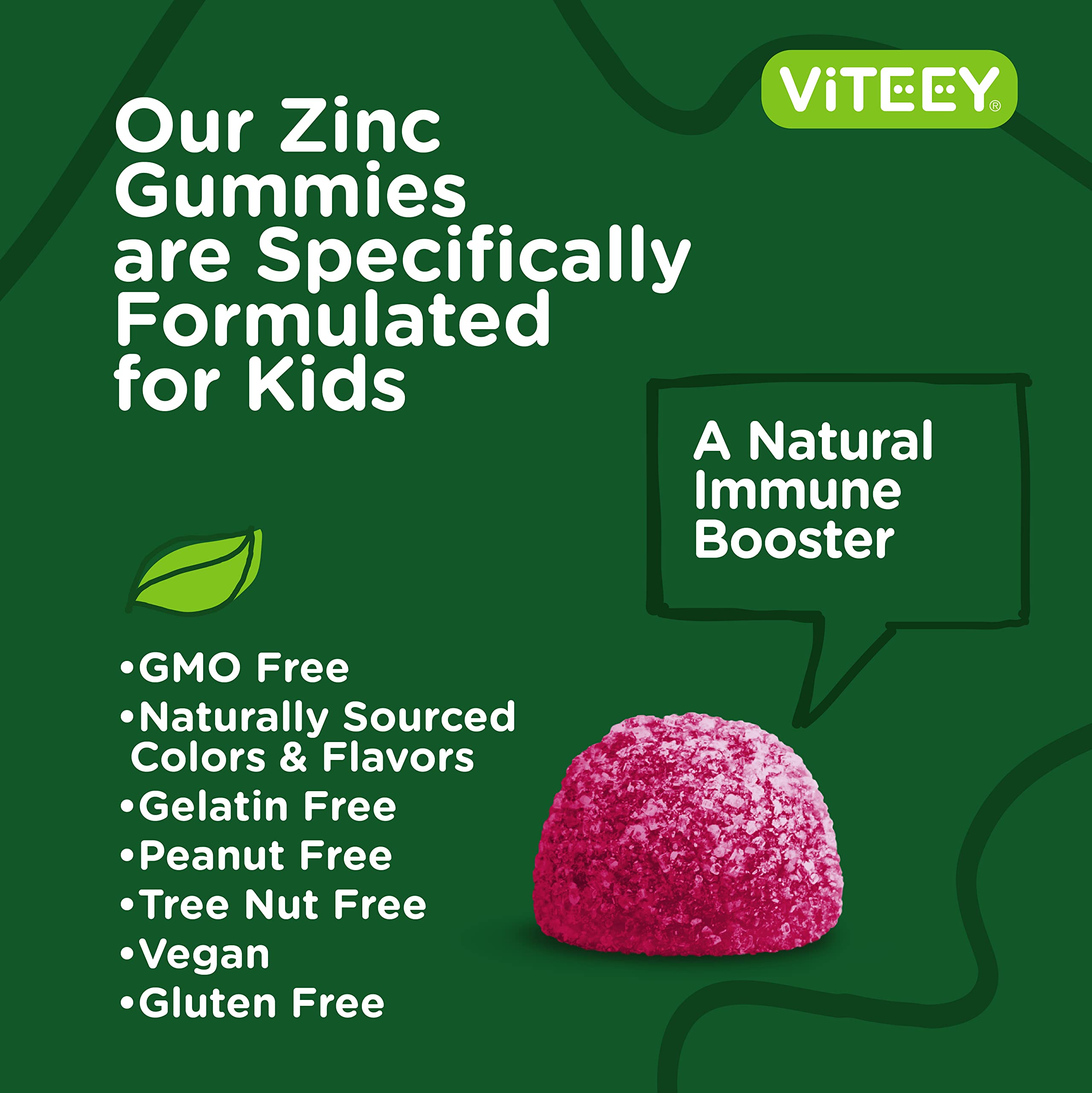 Viteey Zinc for Kids Gummies, 25mg - Immune Support - Powerful Natural Antioxidant, Kids Zinc Vitamin Supplement - Vegan, Gelatin Free, Gluten Free - Tasty Chewable Berry Flavor Gummy