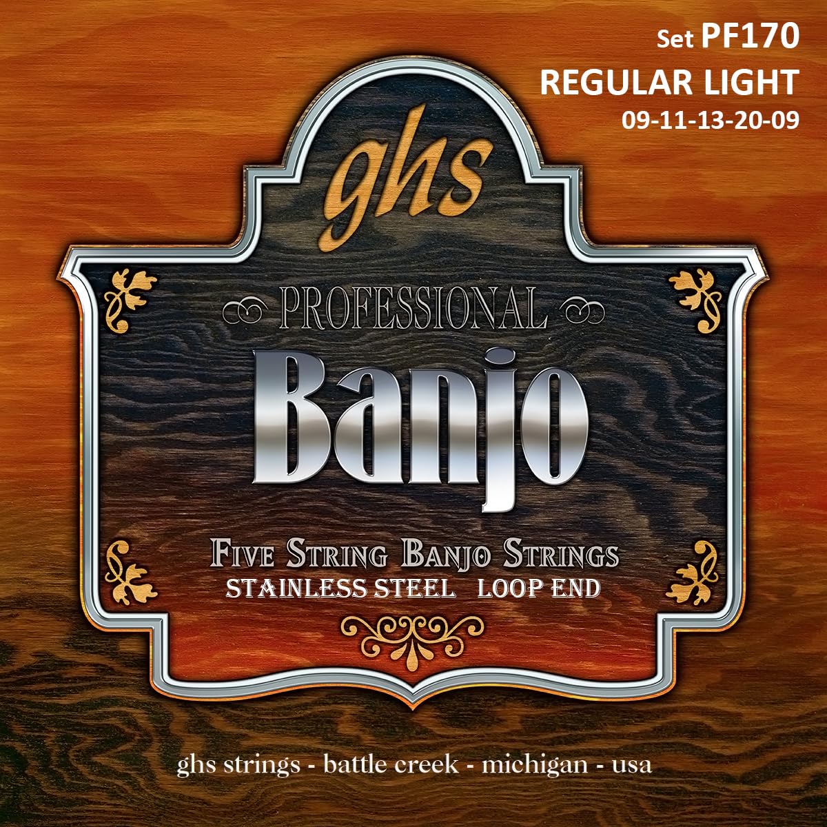GHS BANJO - Stainless Steel String Set - 5-String - PF170 - Regular Light