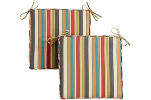 Greendale Home Fashions Outdoor 18-inch Square Reversible Seat Cushion with Ties, 2-Pack, Adobe Stripe 2 Count