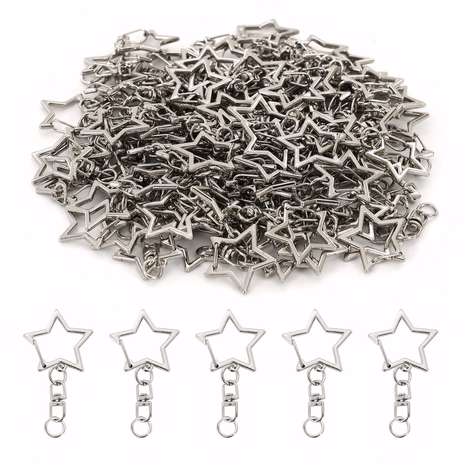 Photo 1 of Pieces Star Keychain Clasp, Star Keychains, Metal Swivel Clasp Keychain Clip with Chain Hanging Buckle and Open Jump Ring for Jewelry Making Keychains DIY Crafts (Silver)