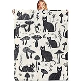 MIEPOS Black Cat and Mushroom Throw Blanket,50x60in,Soft, Lightweight Flannel,Adorable Cats Blankets,Gifts for Kids & Aniaml Lovers,for Couch Travel Picnics,Beach Lounging Home Living Room Decor