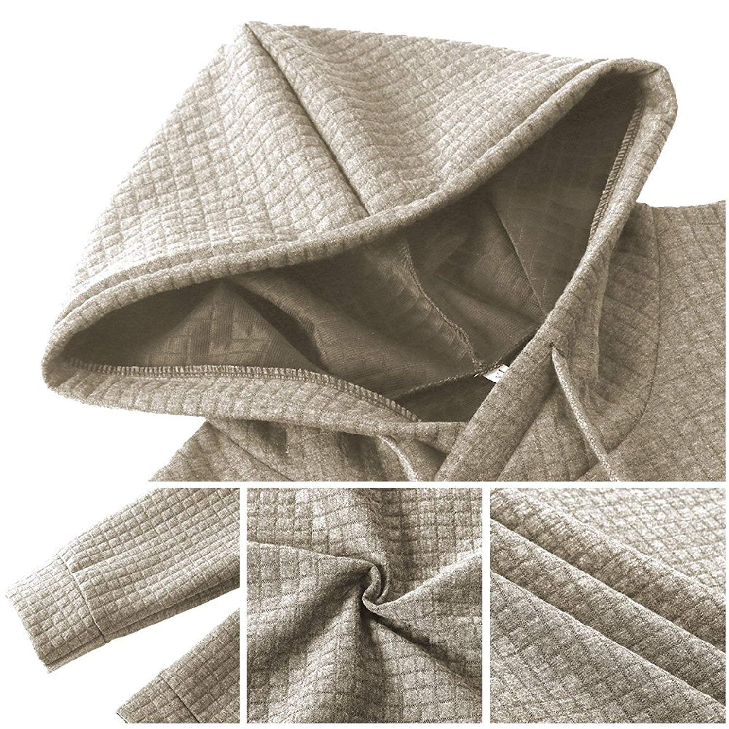 Poplover Mens Solid Casual Sweatshirts Long Sleeve Pullover Hoodies Khaki XX-Large