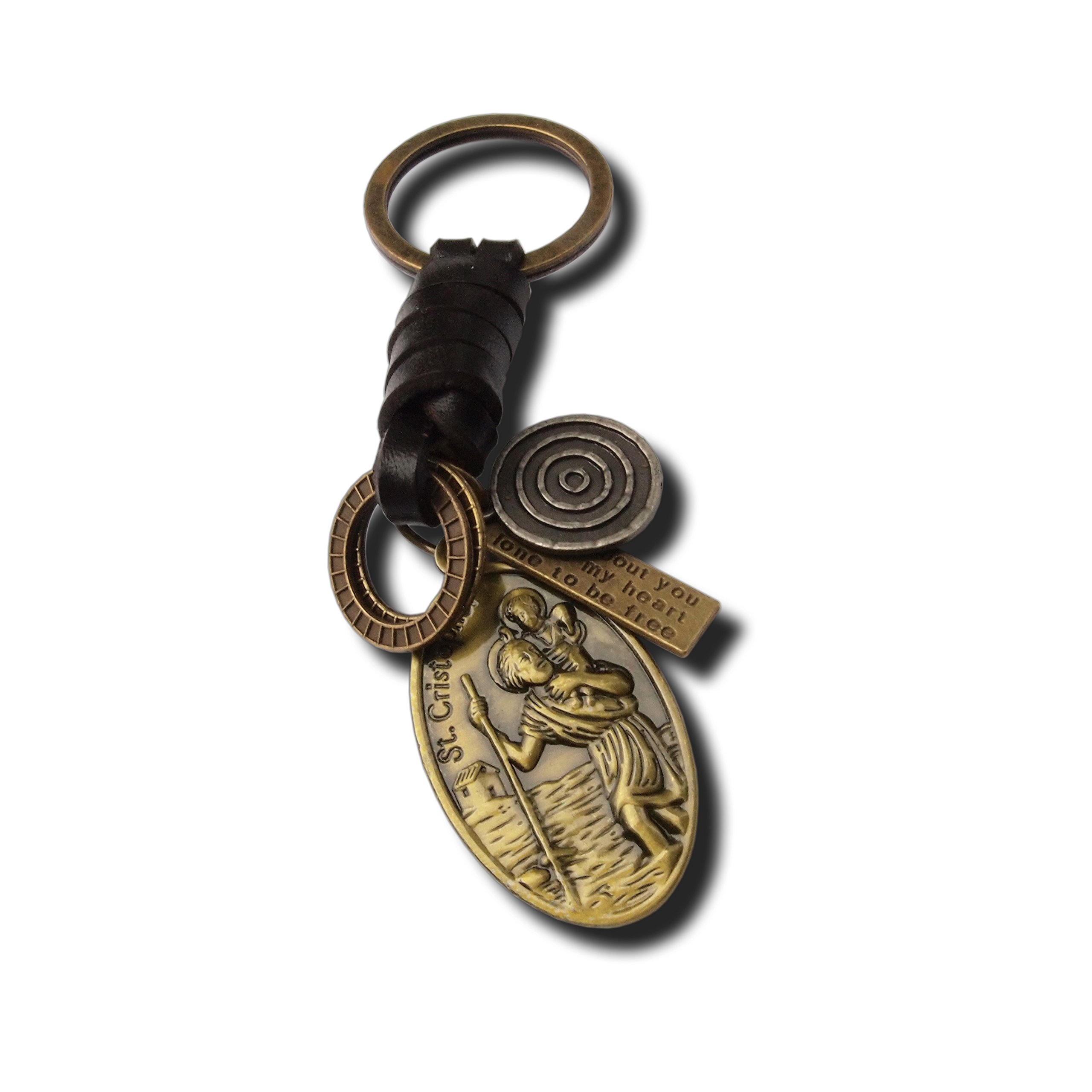 LivelyBuy Saint Christopher Keychain Holy Patron of Motorists, Drivers and Travelers Genuine Leather Christian Religious Keyring Spiritual Gift