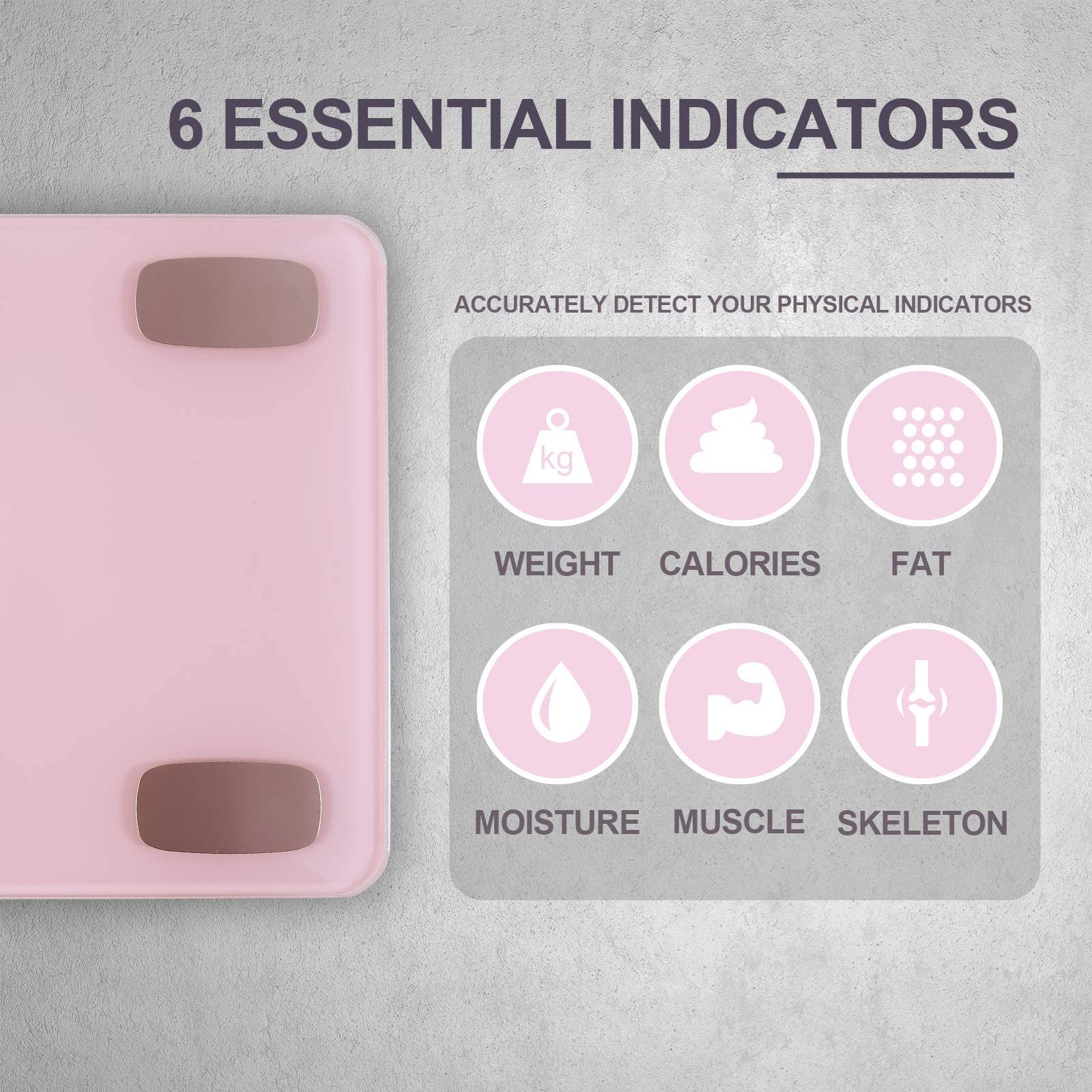 Uten Smart Scale for Body Weight, Digital Bathroom Weighing Wireless Scales with Body Fat and Water Weight for People, Bluetooth BMI Electronic Body Analyzer Machine with Smartphone App, 400lb, Pink