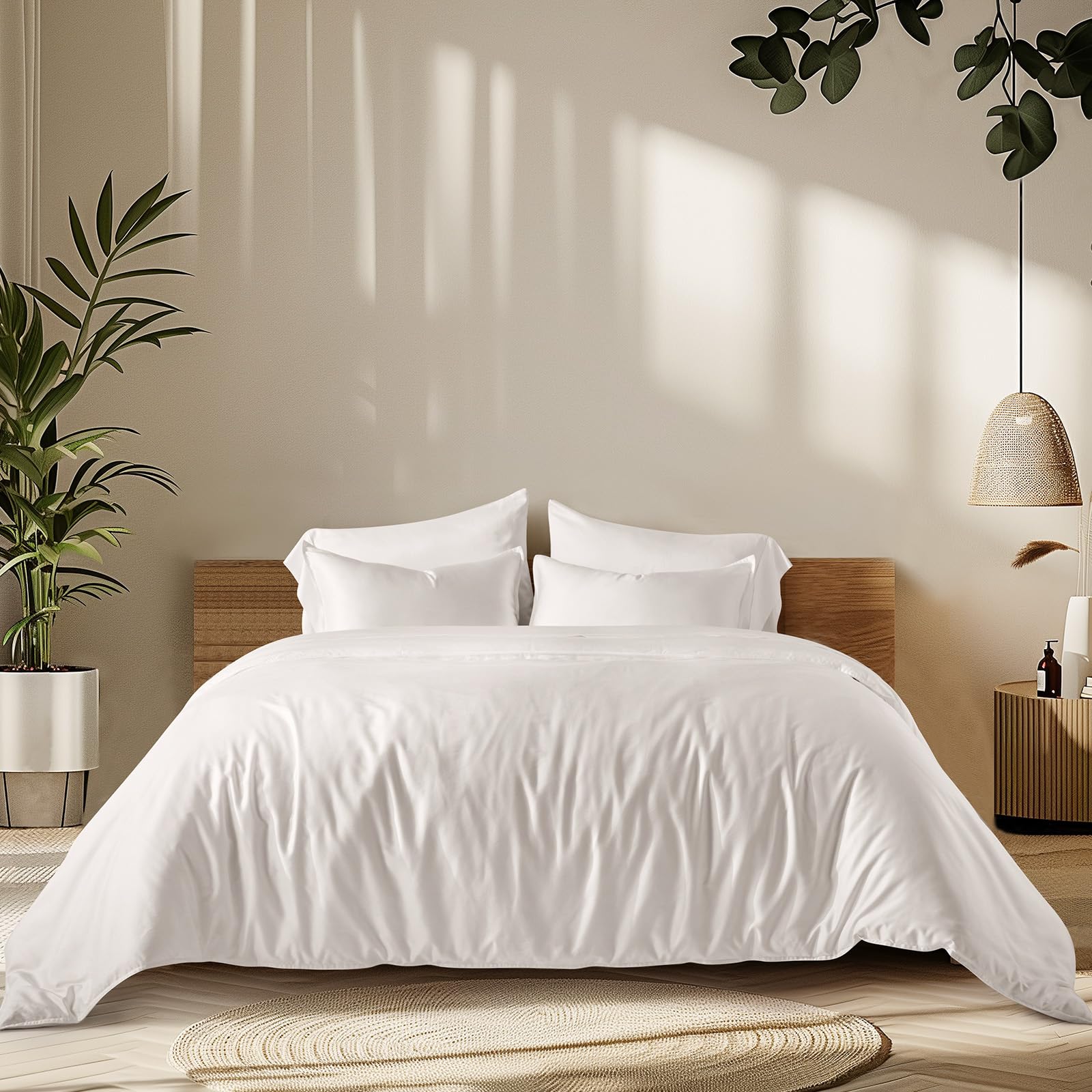 Photo 1 of EVERGRACEHOME Cotton Tencel Cooling Duvet Cover Set King Size for Hot Sleepers, Luxe Eucalyptus Lyocell Bedding Set, Sateen Weave Comforter Cover 92" x 108" Button Closure & 2 Shams, Bright White