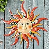 VOKPROOF Metal Sun Wall Art Decor,17.3Inches Sun Face Garden Sculptures Statues Wall Art Decorations for Indoor and Outdoor, Room Garden Porch Fence Balcony Patio Decor