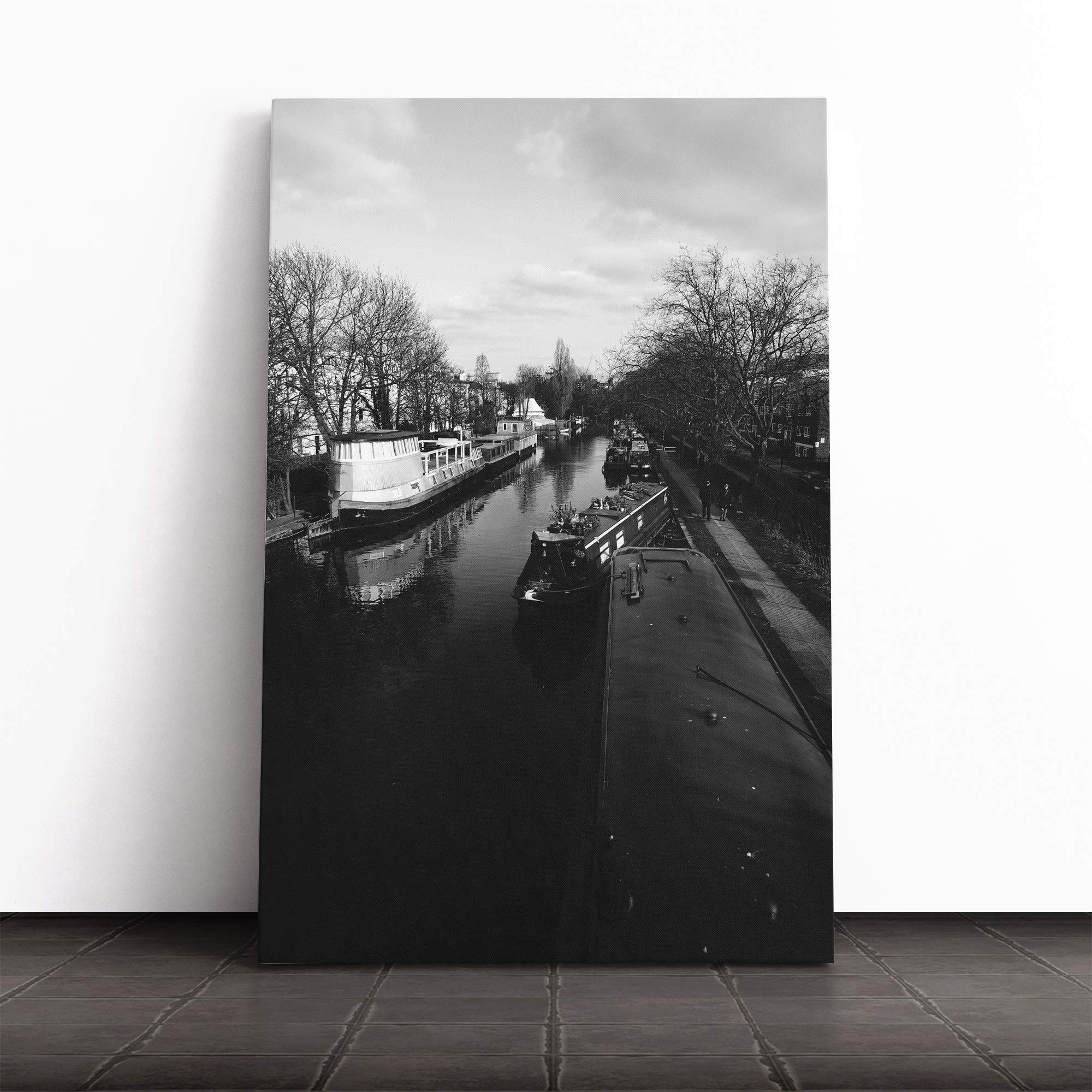 London Canal Barge Canvas Print | Gallery Wrapped 30mm Frame Wall Art | 20x14 inches | Ready to Hang | Modern Picture | Living Room Bedroom Lounge Office