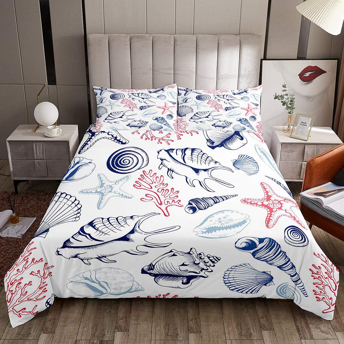 Beach Starfish Duvet Cover Ocean Shell Conch Bedding Set for Boys Girls Kids Room Marine Creature Themed Decor Comforter Cover Marine Sealife Bedspread King Size With 2 Pillow Case — image 1
