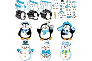 chiazllta 30 PCS Winter Christmas Craft Kits for Kids Holiday DIY Snowman Penguin Sticker Craft Ornament Xmas Art Craft for Party Home Class Game Activities…