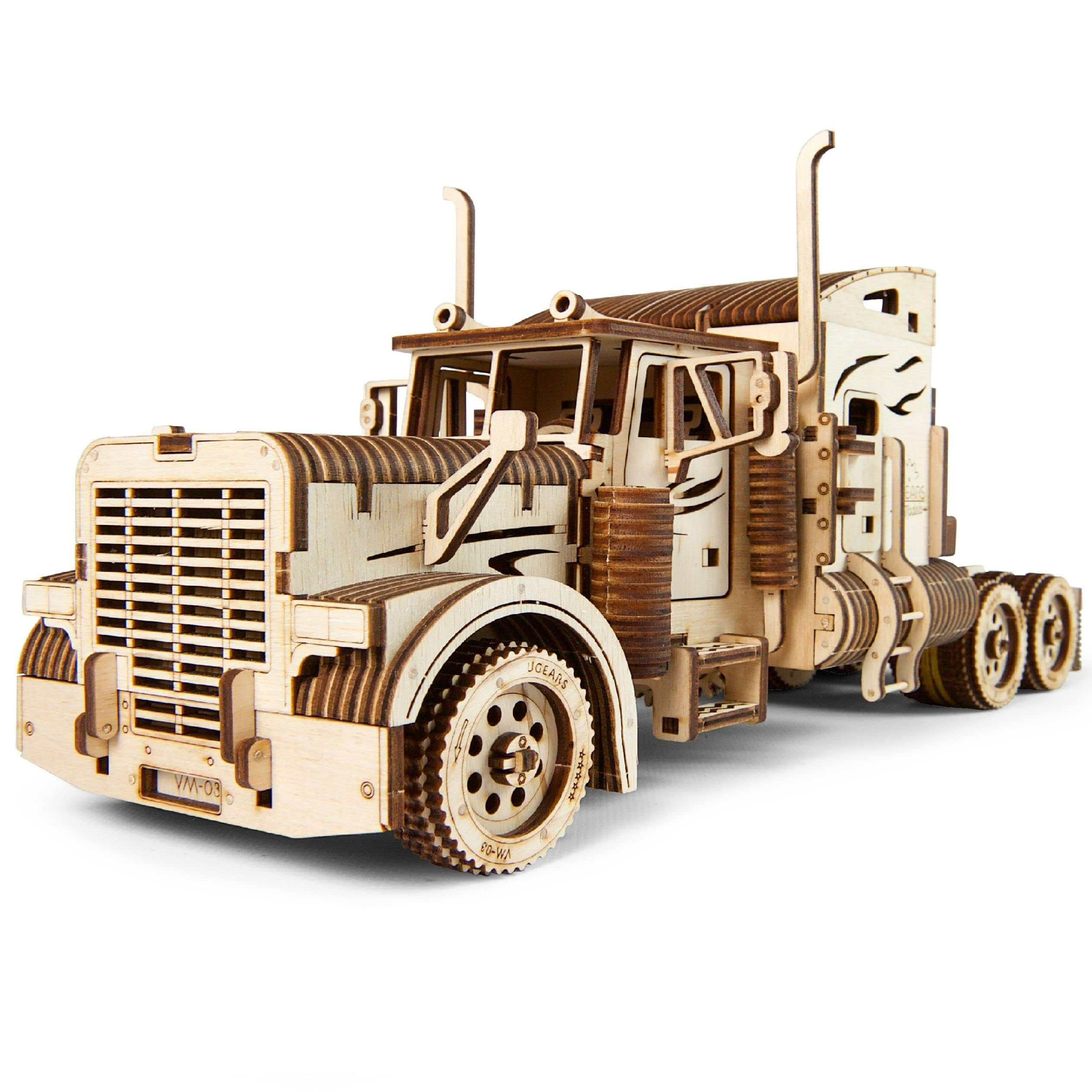 UGEARS Heavy Boy Truck 3D Puzzle - VM-03 Mechanical Wooden Model Kits for Adults to Build - DIY Wood American Truck with Working Engine 3D Wooden Puzzles for Adults Gift for Christmas