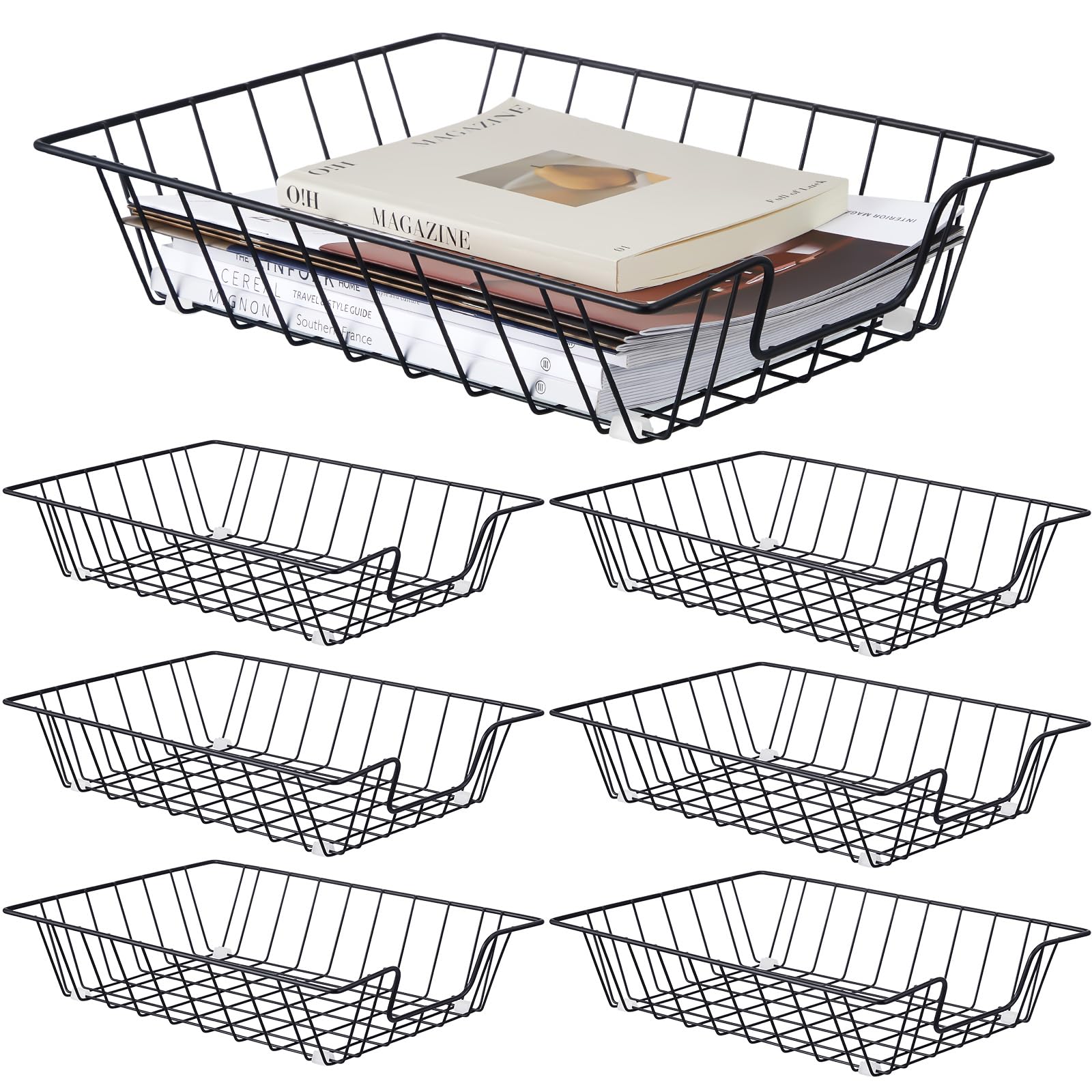 Photo 1 of Yeaqee 6 Pcs Letter Tray Wire Paper Trays Stackable File Desk Organizer Metal File Paper Holder Basket for Desk Desktop Letter Storage for Office Home Classroom School(14'' x 10'' x 3'',Black)