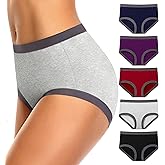 ASIMOON Women's High Waisted Cotton Underwear Tummy Control Panties Soft Full Coverage Ladies Briefs