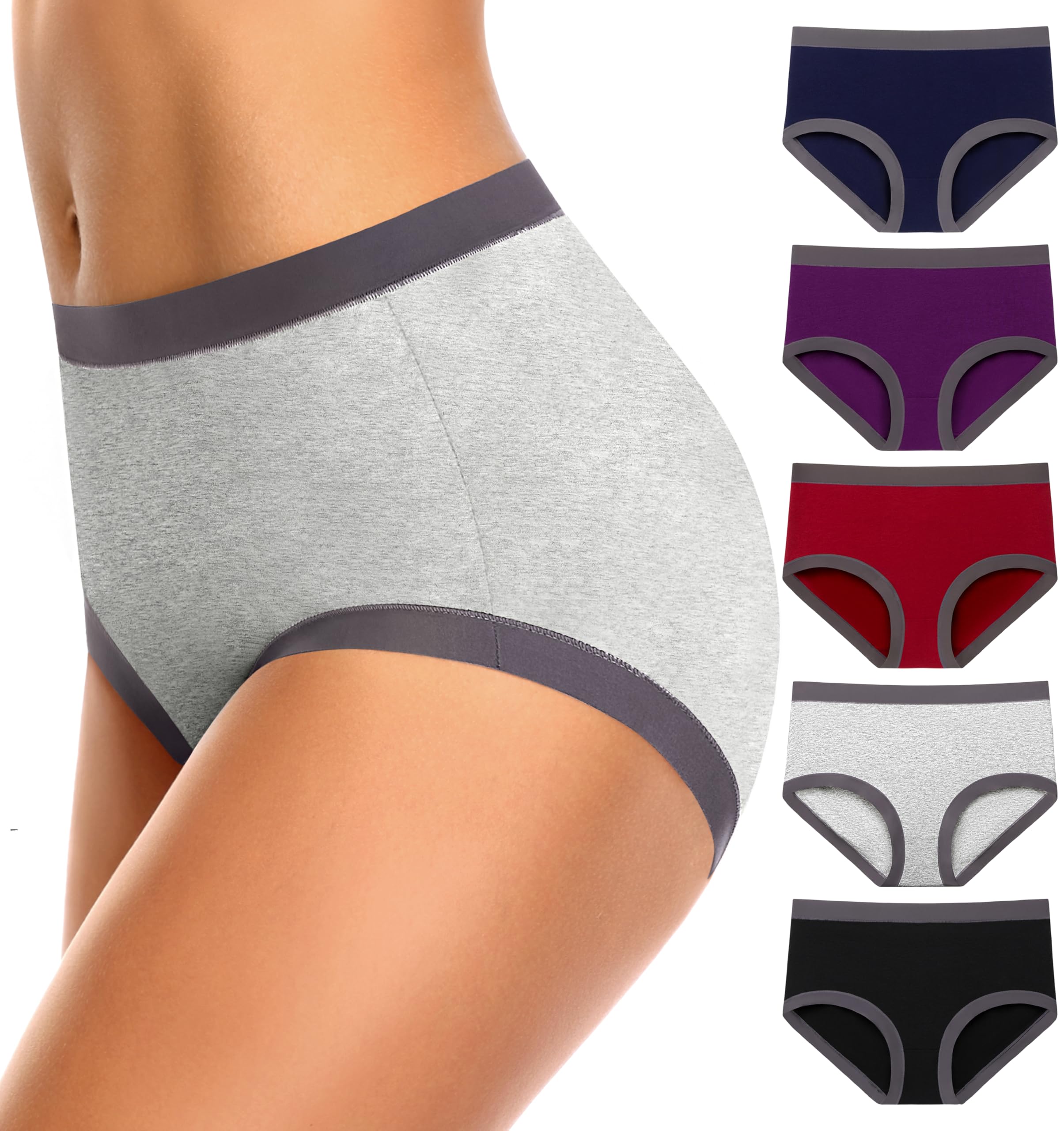 Photo 1 of ASIMOON Womens Cotton Underwear High Waisted Full Coverage Panties Soft Breathable Ladies Briefs