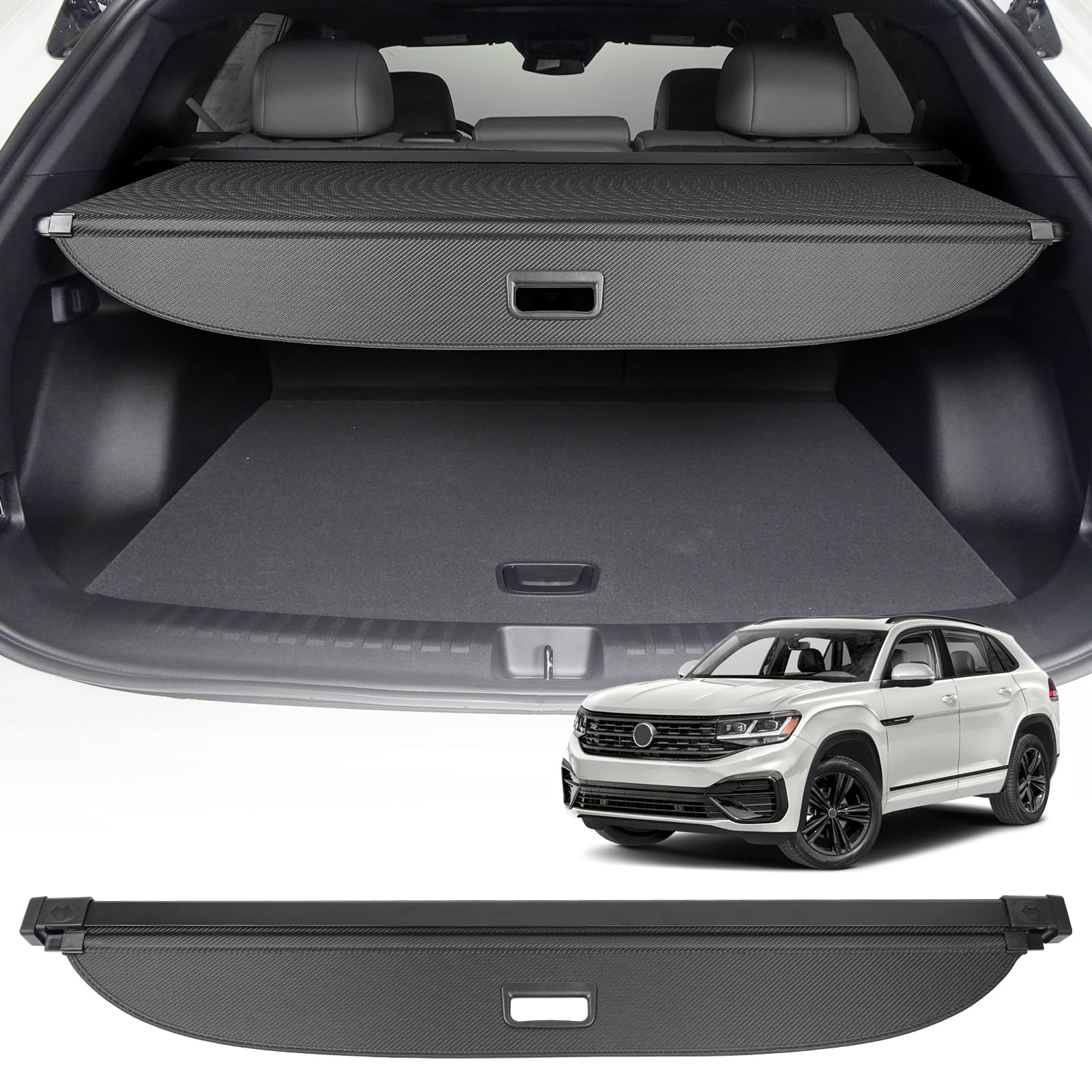 Photo 1 of Cargo Cover for Volkswagen VW Atlas Cross Sport 2020-2025 Accessories Black Retractable Rear Trunk Security Cover Shield Shade Privacy Screen Car Trunk Luggage Cargo Security Shade Shield