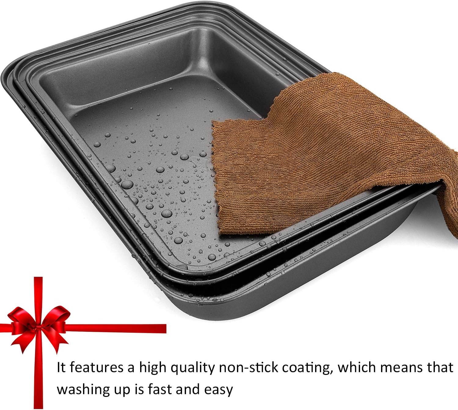 STARVAST Non Stick Oven Baking Trays, 3 Pieces Carbon Steel (PFOA Free) Roasting Tins Pans - Black, 30 x 20 x 5 cm - Image 5