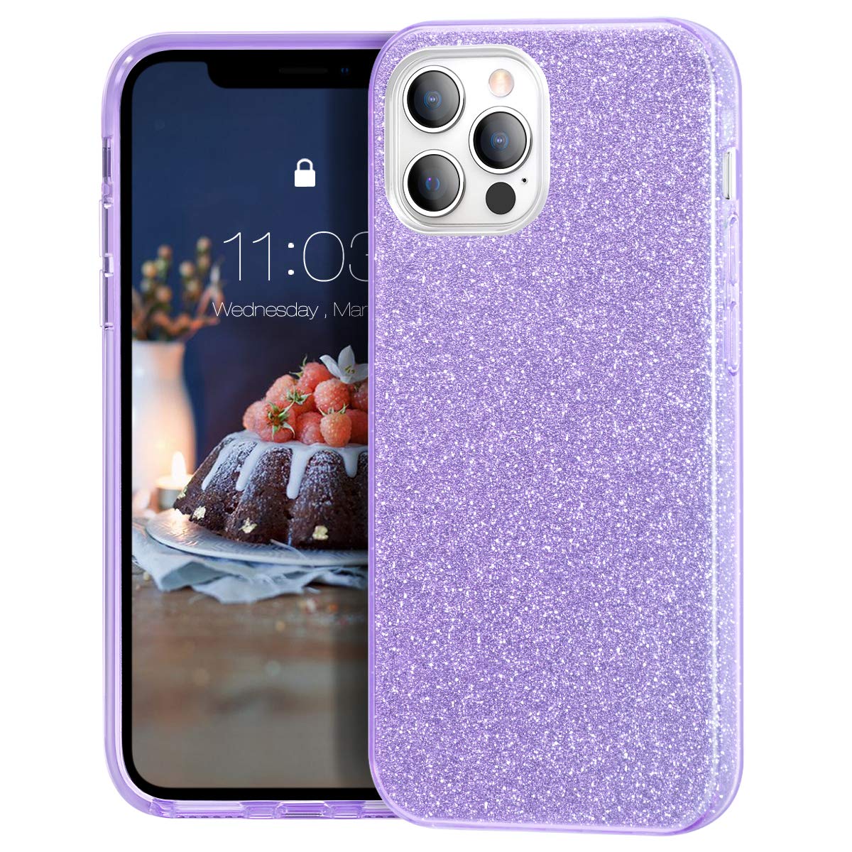 MATEPROX Glitter Sparkly Bling Cute Cover Compatible with iPhone 12 Pro Case/iPhone 12 Cases, Anti-Slick Crystal Protective Cover Case for iPhone 12 Pro/iPhone 12 6.1'' 2020-Purple