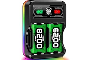 Mocagen Controller Battery Pack for Xbox Series S/X with RGB Light, Fast Charging, 2x6200mWh Rechargeable Battery Pack for Xbox One/Elite Controller Charger Game