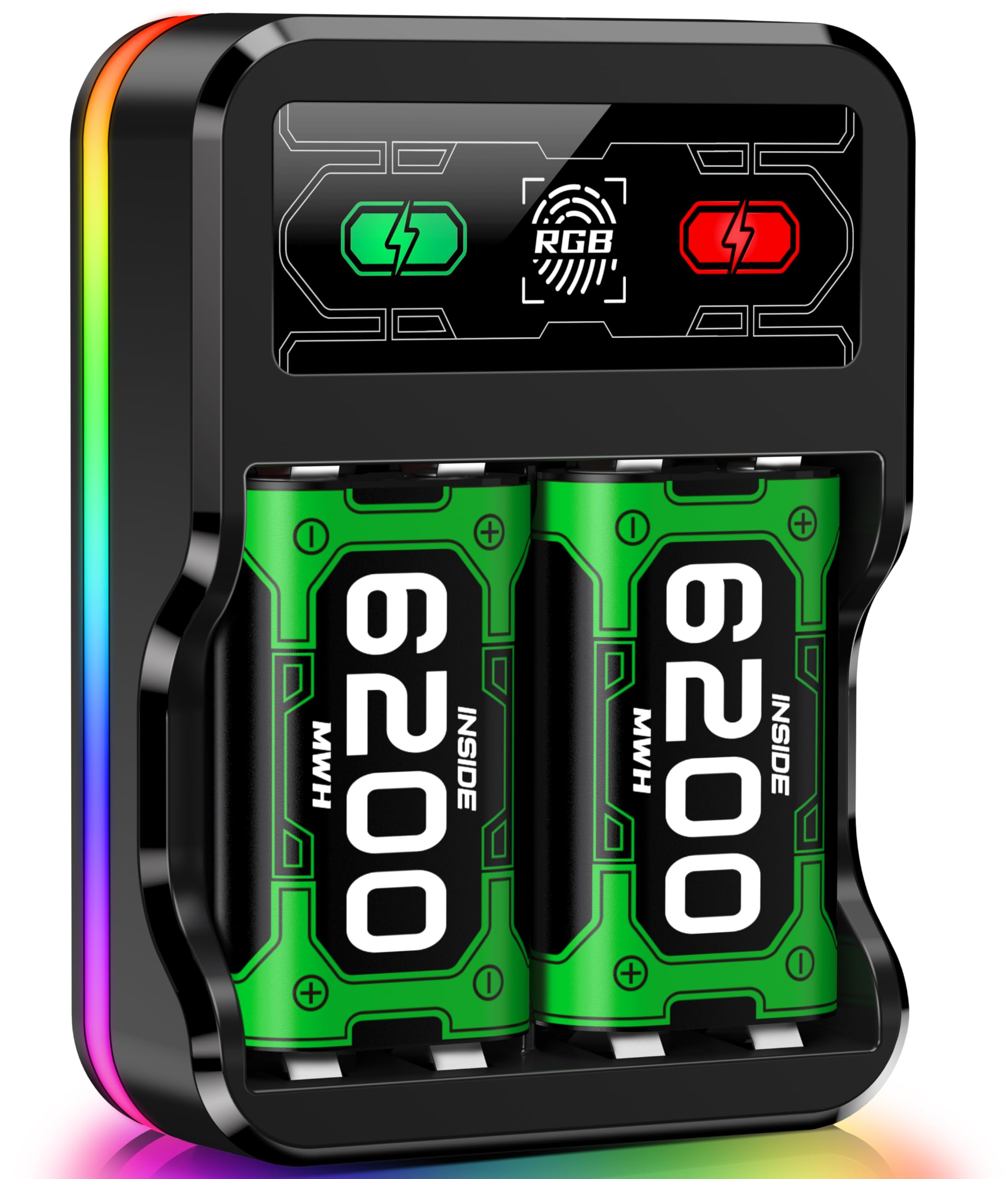 Mocagen Controller Battery Pack for Xbox Series S/X with RGB Light, Fast Charging, 2x6200mWh Rechargeable Battery Pack for Xbox One/Elite Controller Charger Game
