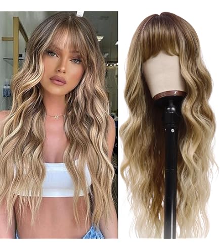 Amazon.com : KOME Light Blonde Wigs with Bangs,613 Blonde  display picture 3