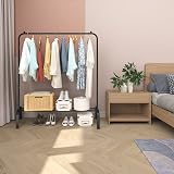 JIUYOTREE Garment Rack 110 CM Metal Clothes Rail with Shoe Rack - Black view 5