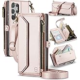 Strapurs Wallet Case Compatible with Samsung Galaxy S25 Ultra 5G RFID Blocking 10-Card Holder Soft PU Leather Magnetic Snap Strap Zipper Pocket Phone Case Fit for Galaxy S25 Ultra - Rose Gold