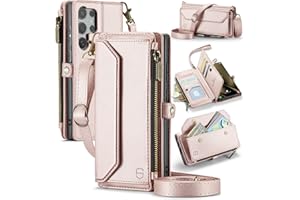 Strapurs Wallet Case Compatible with Samsung Galaxy S25 Ultra 5G RFID Blocking 10-Card Holder Soft PU Leather Magnetic Snap Strap Zipper Pocket Phone Case Fit for Galaxy S25 Ultra - Rose Gold