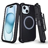 for iPhone 15 Case with Belt Clip Holster, [Magnetic Wireless Charging] Heavy Duty Rugged Shockproof Anti-Drop Full Body Protective case for iPhone 15 6.1 Inch (Black)
