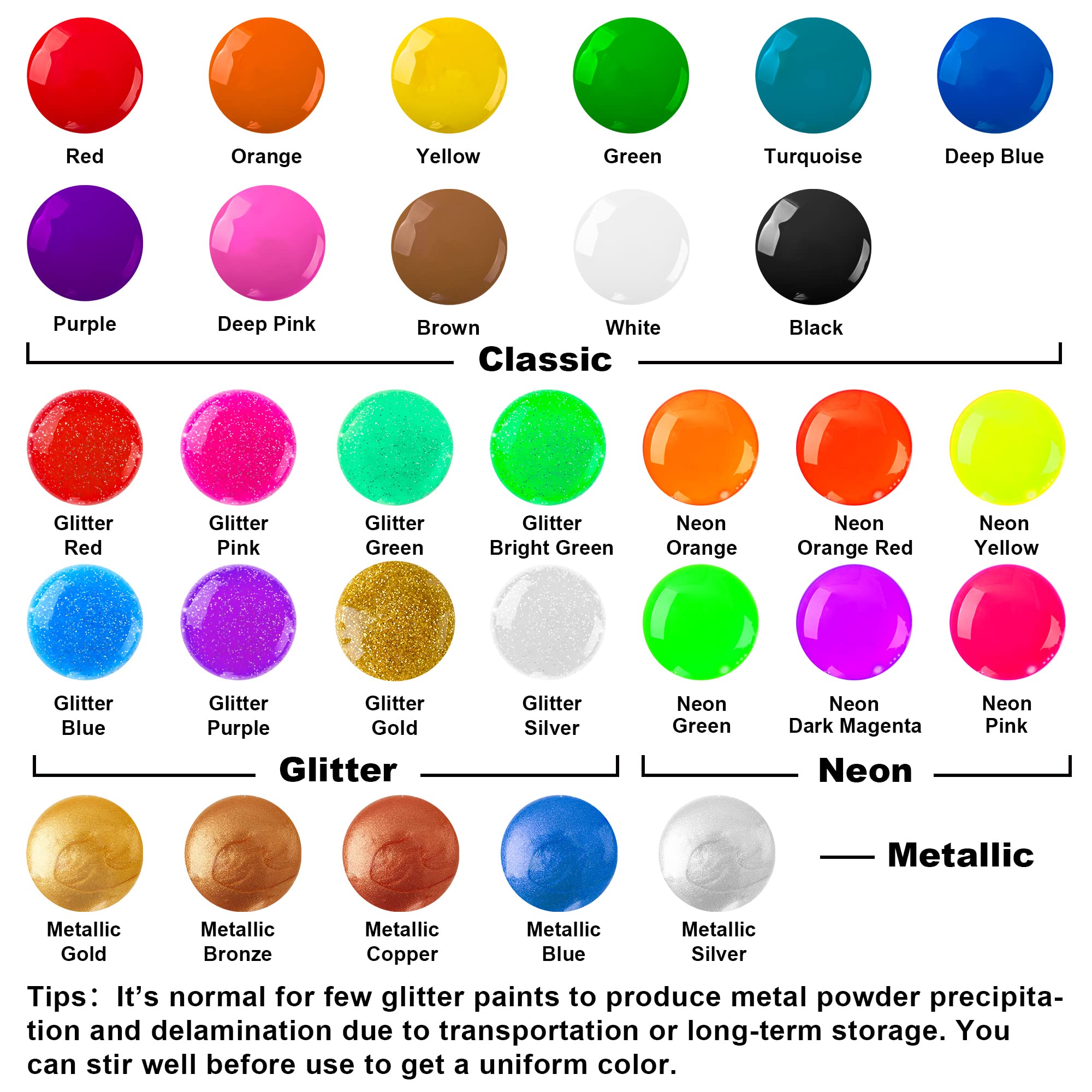 Shuttle Art Tempera Paint, 30 Colors Washable Paint for Kids, 2oz/60ml Bottle, Non-toxic for Toddlers with Glitter Metallic Neon Colors, For Art, Crafts and School Projects