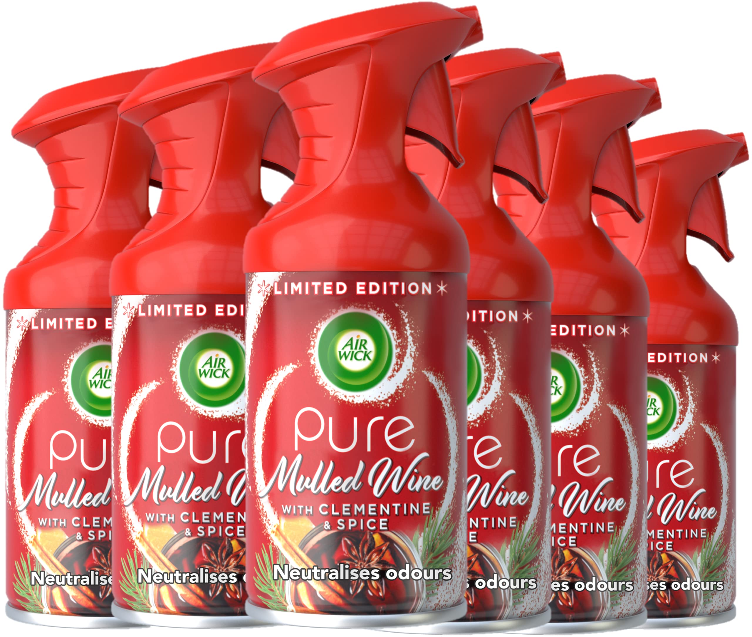 Airwick Pure Air Freshener Mulled Wine Scent, 6 Sprays X 250 ml 3099800, Packaging May Vary