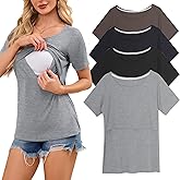 Smallshow Women's Nursing Tops Ribbed Short Sleeve Breastfeeding Shirts 4 Pack