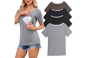 Smallshow Women's 4 Pack Nursing Tops Short Sleeve Ribbed Breastfeeding Shirts