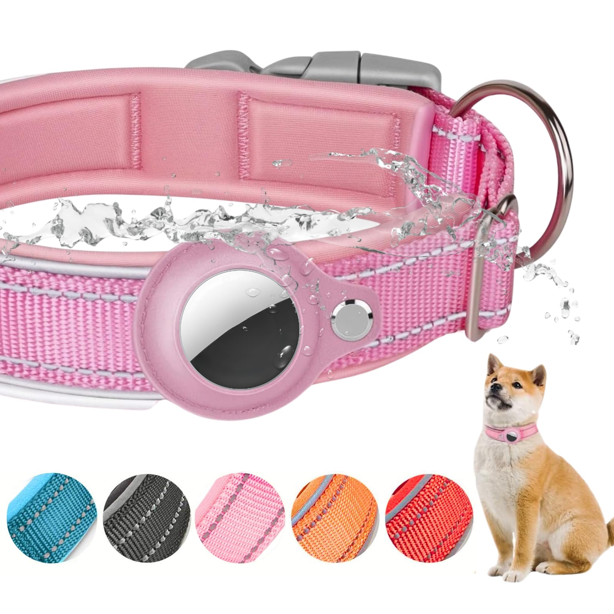 Airtag Pet Collar, Waterproof Dog/Cat Collar with GPS Holder & Quick Release Buckle for Size Small, Medium, Large, XL