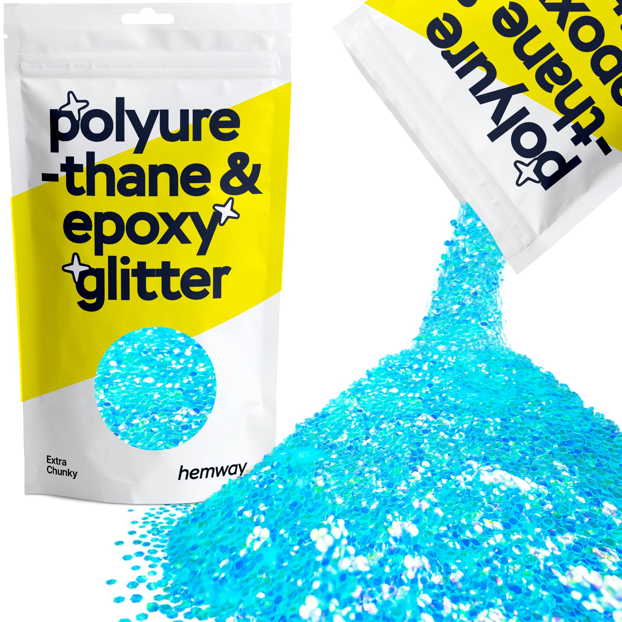 Hemway Resin Glitter Baby Blue Iridescent 100g Extra Chunky | Polyurethane & Epoxy Glitter for Resin Crafts, Tumblers, Coasters, Floor & Table Art