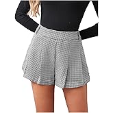 MakeMeChic Women's Houndstooth Plaid Shorts Pleated High Waisted Business Casual Skorts