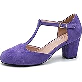 Peijely Women's T-Strap Mary Jane Pumps, Block Heel, Closed Toe, Dress Shoes with Buckle