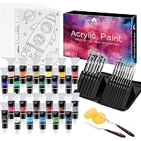 Luxury Acrylic Paint Set, Includes 24 Acrylic Paints,15 Painting Brushes, Canvas Boards, Paint Knives, Sponges, Craft…
