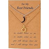 LittleFathand 2Pcs Sun and Moon Necklace for Friendship Matching Best Friends Necklace Stainless Steel Moon Sun Pendant Necklaces for BFF Jewelry Gift