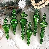 Mercury Glass Christmas Tree Decorations, 6Pcs Hanging Finial Ornaments, Vintage Decorative Glass Ornaments for Christmas Tree Winter Wonderland Wedding Baby Shower Party Holiday Decor, Green