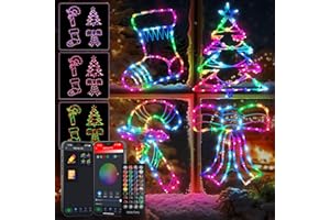 LPHIANX 4 Pack Smart Christmas Window Lights, Christmas Window Silhouette Lights, Christmas decorations indoor,Custom & Preset Modes,APP Control Candy Cane,Christmas Tree,Bow,Christmas Stocking for Door Glass