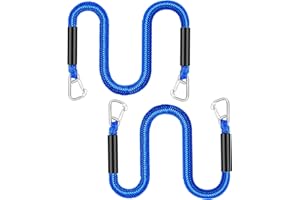 AQINGR 2 Pcs Boat Bungee Dock Lines, 4 Feet Mooring Rope for Docking Stretches to 6 Feet, Mooring Line Boat Accessories Docking Ropes PWC Dock Ties for Boats with 2 Hooks (Blue)