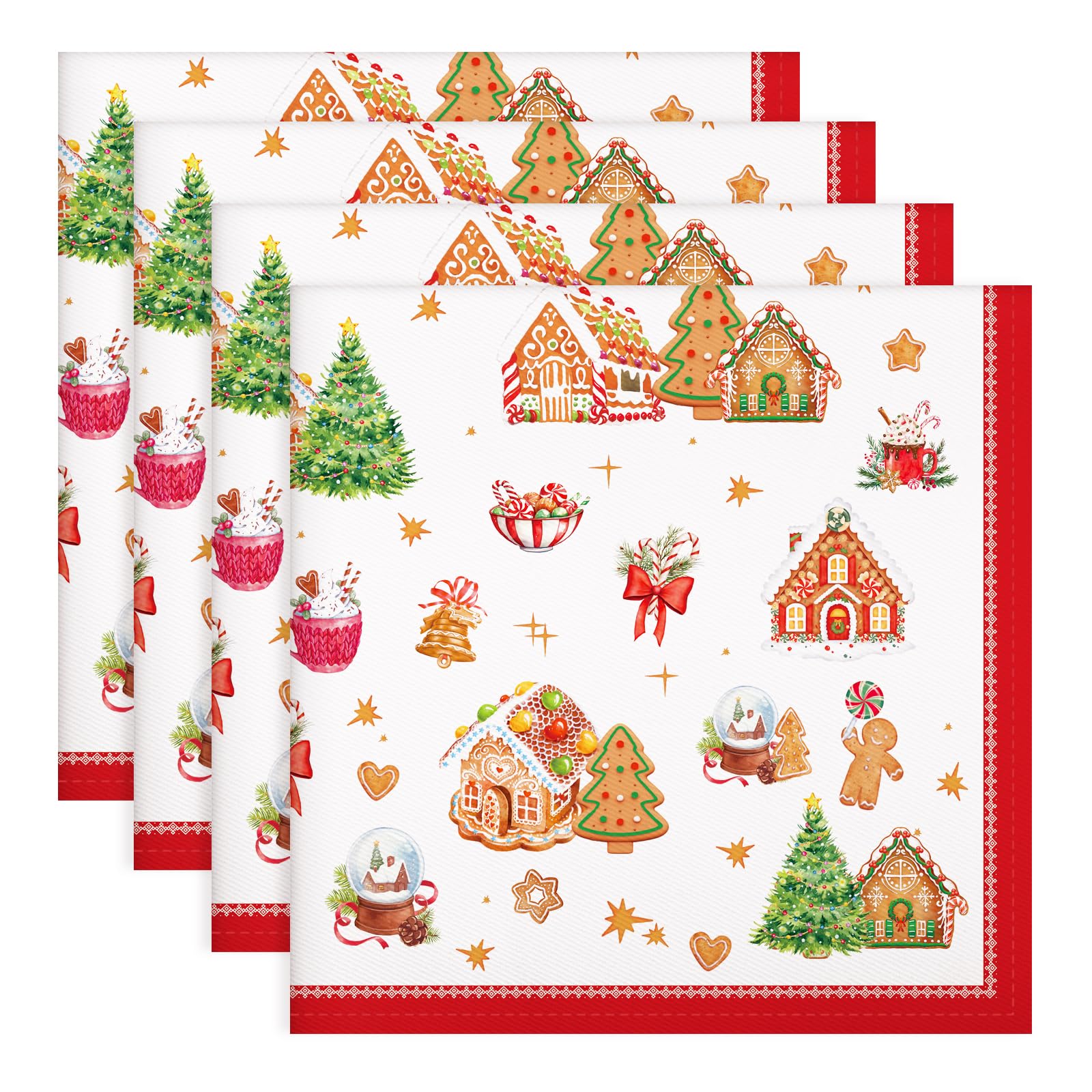 Arquiel Christmas Napkins, 45 cm x 45 cm Gingerbread Dinner Cloth Napkins Set of 6, Washable Cotton Soft Absorbent Square Napkins for Dining Kitchen Party Wedding Decoration