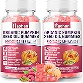 Haohan Pumpkin Seed Oil Gummies with Saw Palmetto for Hair Growth in Women & Men - Organic Hair Skin & Nails Supplement with High-Purity Extract - Sugar-Free, Non-GMO, Raspberry Flavor, 120 Count